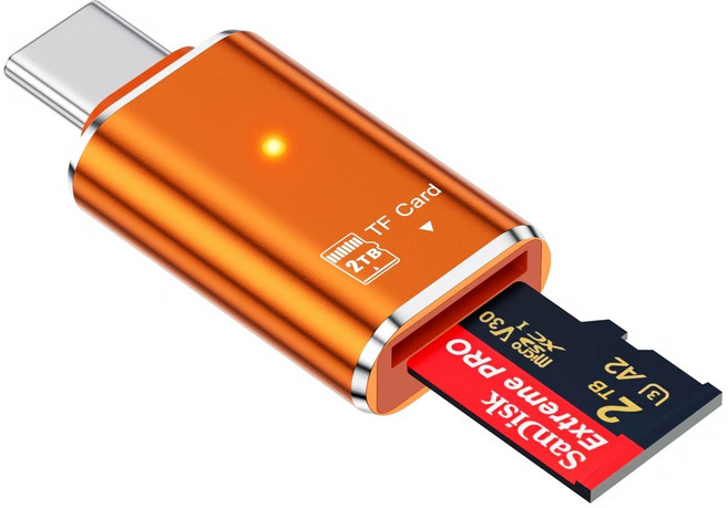 Type-C呼吸燈OTG讀卡器 高速記憶卡讀取 手機TF卡外置擴展, 橙色, 1個