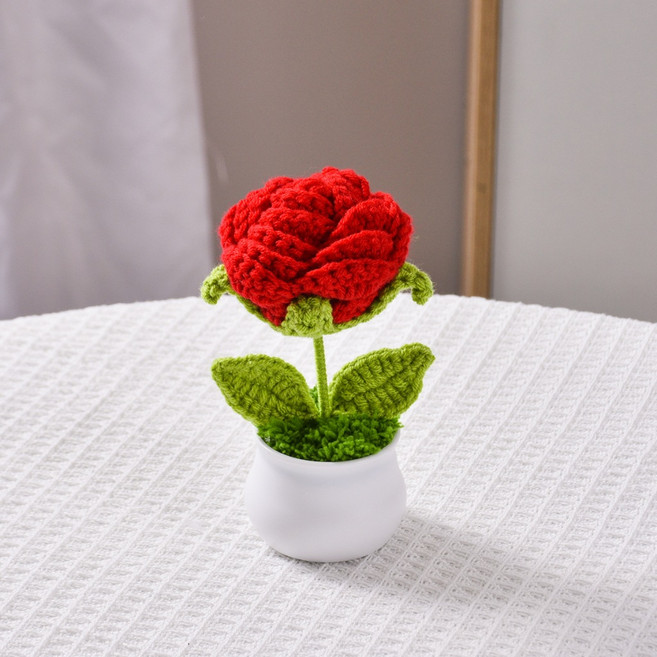 各式編織成品 康乃馨 玫瑰花 畢業花束 永生花 太陽花 畢業禮物 婚禮小物 向日葵花束, 15.盆栽紅玫瑰 長約12CM