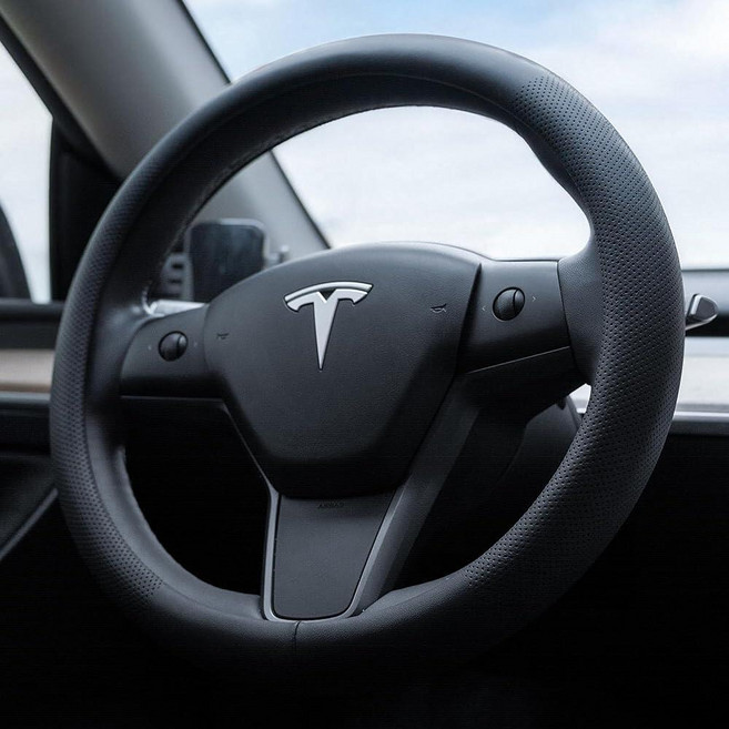 Powlamks Steering Wheel Cover Fits Model 3 2019-2025/Model Y 2020-2026 Leather Steering Wheel Pro