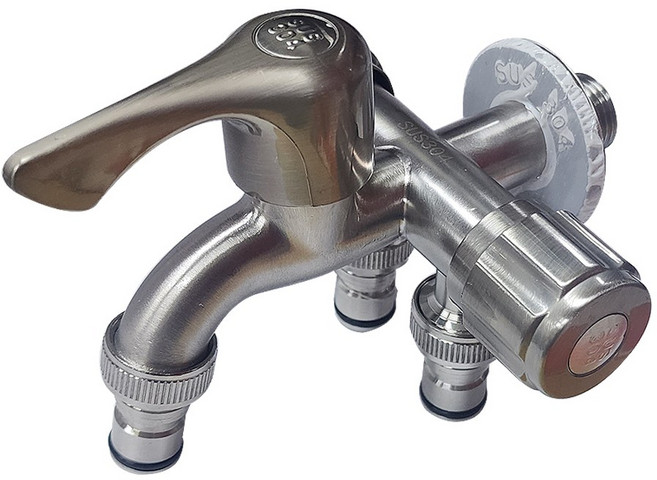 우리수도 SUS304 SW 무광 세갈래 카프링 세탁기꼭지, 1개