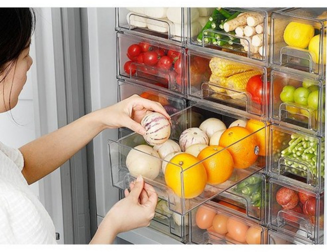 [1+1 2+1 세트구성] 냉장실 냉동실 정리 트레이 냉장고 수납 투명 서랍 과일 채소 계란 보관, 대형1개