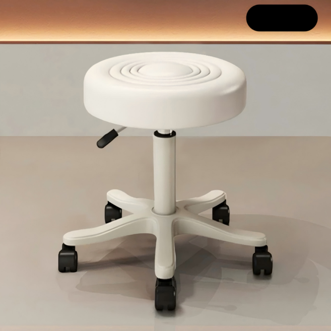 360도 회전 높이 조절 화장대 의자 물방울 가죽 이동식 스툴의자 보조의자, 화이트, 1개