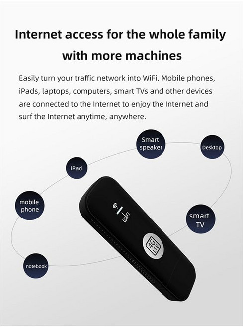 SIM 카드 슬롯이있는 4G USB WIFI 모뎀 150Mbps 4G LTE 차량용 무선 WiFi 라우터 USB 동글 지원 B28 유럽 밴드 블랙, 1개