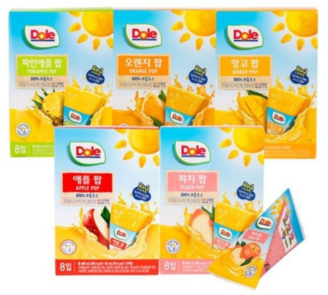 DOLE 돌후룻팝 40팩(피치8팩+애플8팩+오렌지8팩+망고8팩+파인애플8팩), 1세트