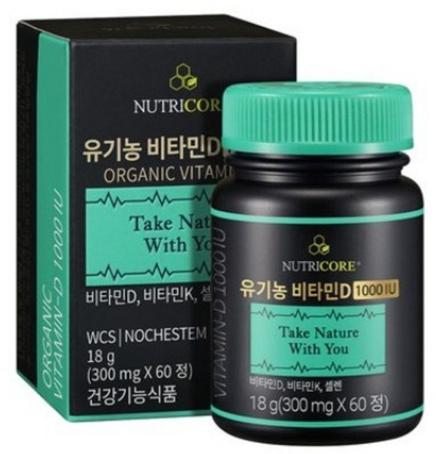 뉴트리코어 유기농 비타민D 1000 IU, 60정, 3개