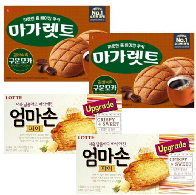 롯데 마가렛트 구운모카 176g 2개 + 롯데 엄마손파이 127g 2개, 4개