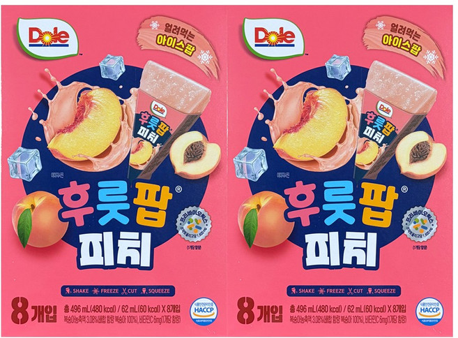 Dole 돌 후룻팝 피치팝(8개입)x2팩/얼려먹는주스, 62ml, 16개