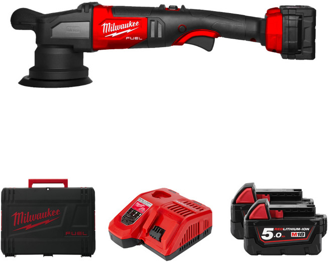 밀워키 M18 FROP15-502X FUEL 듀얼 액션 폴리셔 15mm 5Ah 배터리 2개 충전기 케이스 세트 광택기
