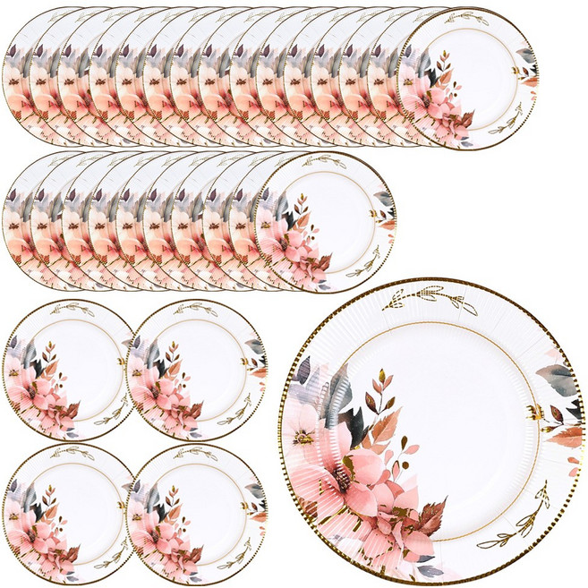 핑크 플로라 파티 일회용 종이 접시 26.5cm, 30개, 1개입