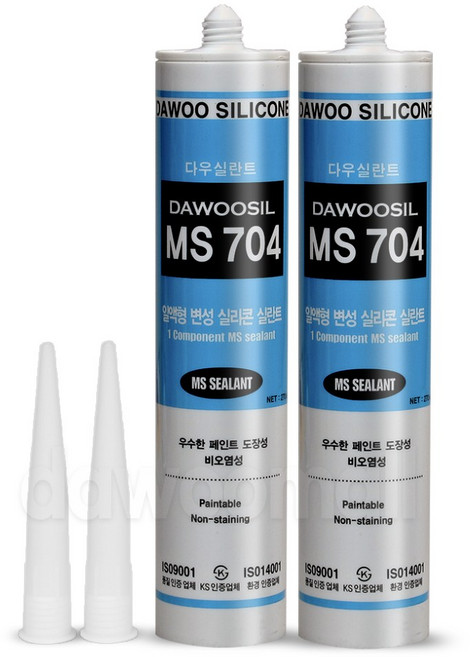 *다우몰* 우레탄 방수 실리콘 다우실MS704 회색 2개(노즐포함) 페인트 방수제 도장 가능 외부 외장, 1세트