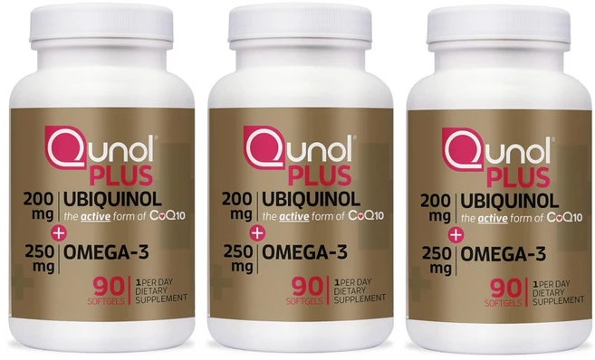 Qunol 퀴놀 플러스 유비퀴놀 CoQ10 200mg 오메가3 250mg 90정 x3 - 쿠팡