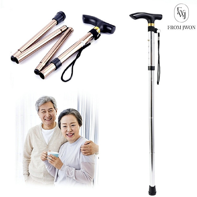 휴대용 지팡이 목발 고급형 길이조절 접이식 노인 어르신 할머니 할아버지 환자, B타입지팡이, 실버