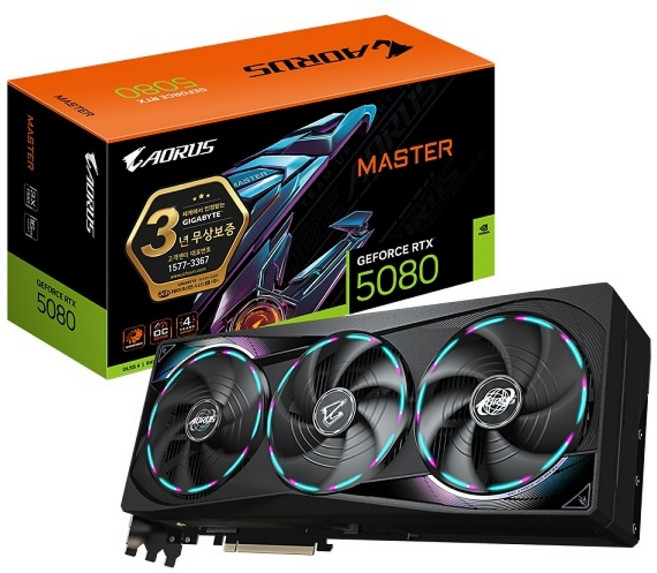 GIGABYTE AORUS GEFORCE RTX 5080 MASTER 어로스 마스터 D7 16GB 제이씨현 그래픽카드 VGA