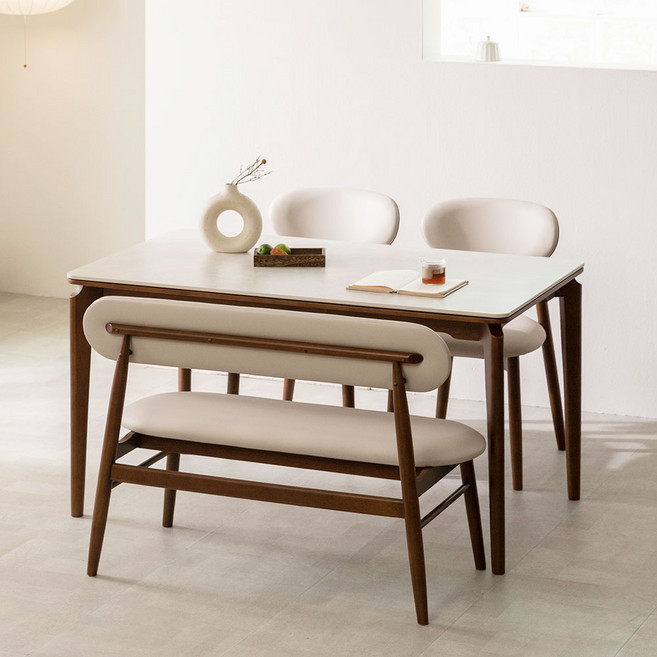 장인가구 해롤드 포세린 세라믹 다이닝 사각 4인 식탁 테이블 1400, 내추럴, 패턴그레이