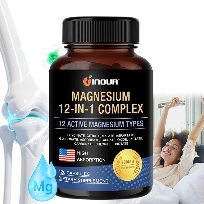 마그네슘 복합제 700mg 12-in-1 마그네슘 보충제 (글리신 마그네슘 시트레이트 마그네슘 말레이트 마그네슘 산화물 등 함유) - 심장 건강에 도움, 2개, 60정 - 쿠팡