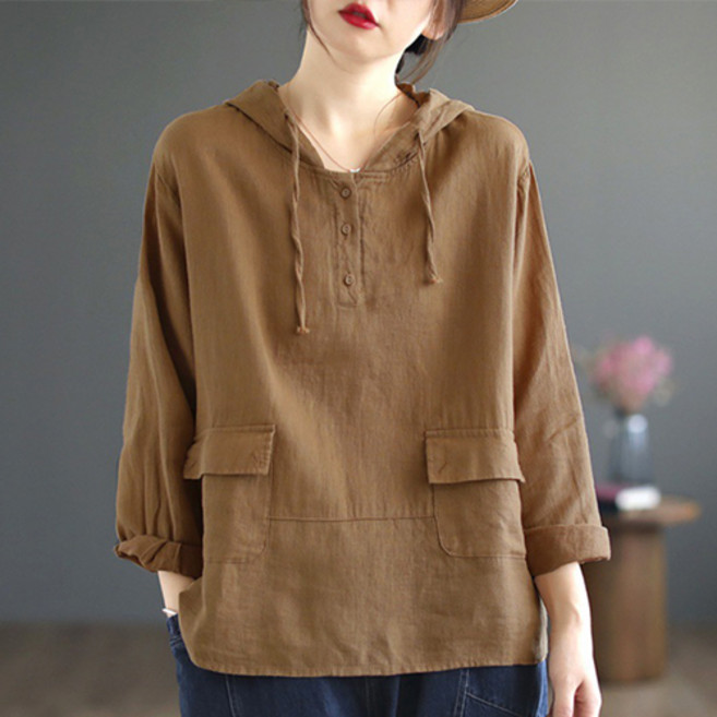 데일로엔 여성 컴피 후드 버튼 7부 티셔츠