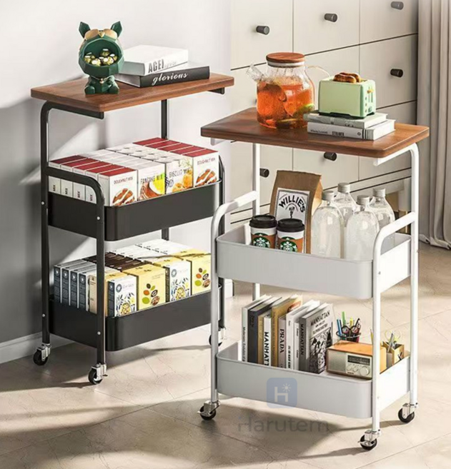 하루템 360도 회전 트롤리 이동식 철제 3단 카트 수납 정리 다용도 보관트롤리 조립식, 화이트