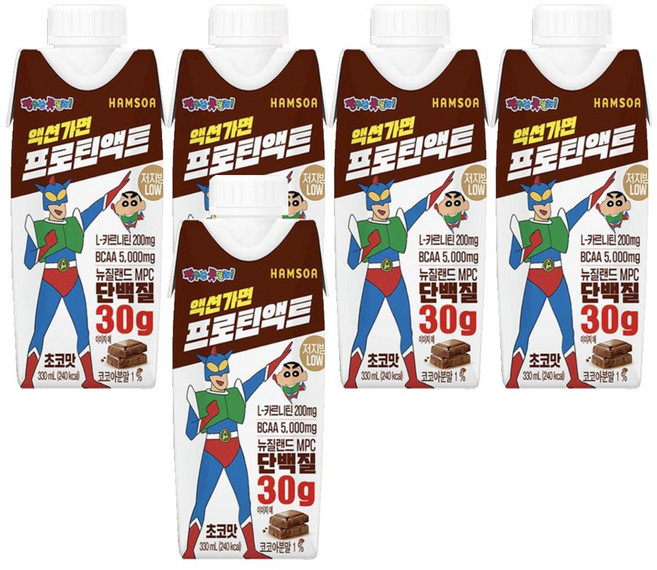 짱구 액션가면 프로틴액트 초코맛, 5개, 330ml