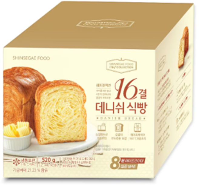 쉐프컬렉션 파베이크 16결 데니쉬식빵 520g 2팩 냉동 빵 브런치 아침식사대용 간식, 16결데니쉬식빵 2개, 2개