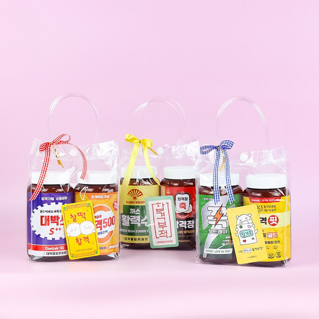 합격응원파워 간식 2종 세트 / 합격부적 투명백 수능간식선물 대량주문, 3개, 간식세트 2통