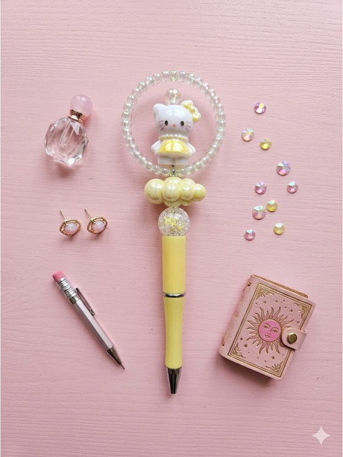 동대문 볼펜꾸미기 완제품, 1개, 구름위에고양이(노랑)