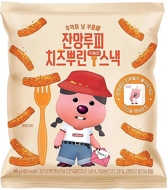 어니스트에프엔비 잔망루피 치즈뿌린 떡볶이스낵, 12개, 80g - 쿠팡