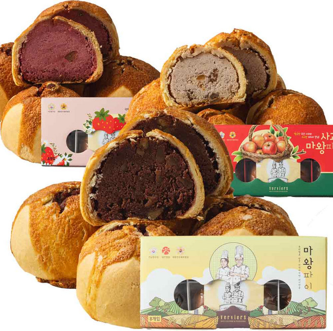 베비에르 마왕파이 오리지널팥+사과+딸기 3상자, 24개, 55g