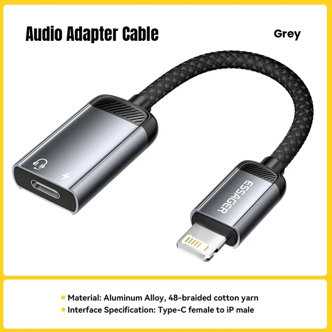Essager Type-C - 라이트닝 오디오 케이블 USB-C 암 iP 수 OTG 어댑터 헤드폰 컨버터 (16 15 아이패드 에어, 02 Type-C to Lightning