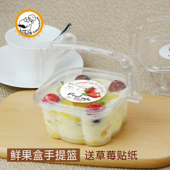 티 도시락 상자 수 용기 떠먹는케이크 사각 박스, 작은 꽃바구니 100개+딸기 스티커