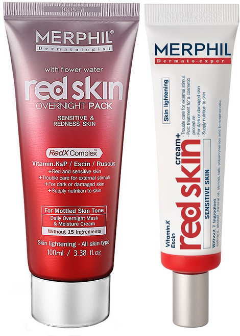 메르필 붉은기 안색개선 홍조 크림 & 수면팩 SET / 트러블 자국/민감피부 개선/수분진정팩, 1세트