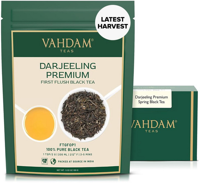 바담 퍼스트 플러시 다즐링 티 - 50잔 (100g) | VAHDAM First Flush Darjeeling Tea - 50 Cups (3.53oz) | Loose Leaf, 다르질링 퍼스트 플러쉬 블랙티
