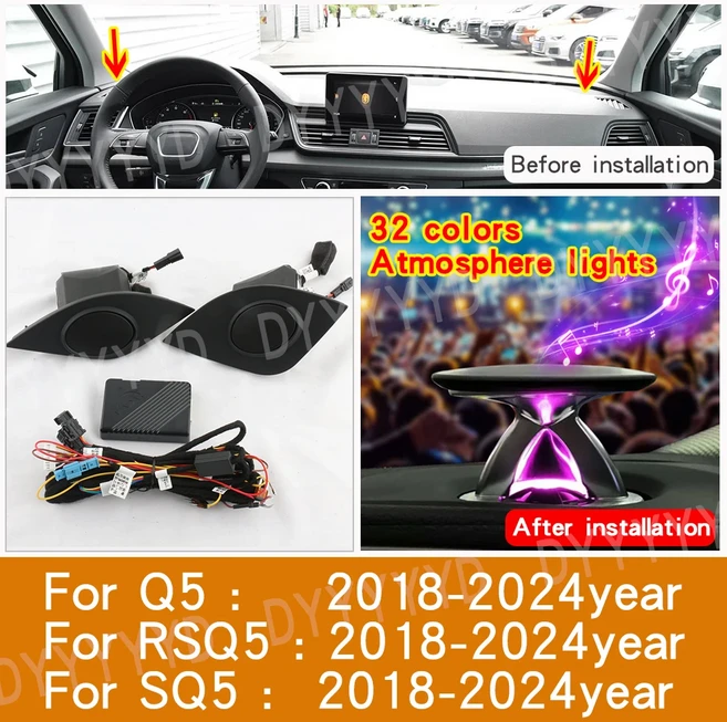 아우디 A6 C7 C8 A7 A4 A5 B8 B9 Q5 센터 대시보드 트럼펫 전문 램프 (앰비언트 라이트 포함) 2009-2024 트, 02 Original Light, 20 For RSQ5(2018-2024)