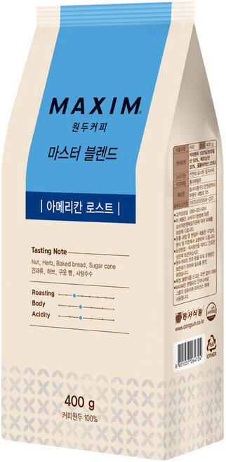 동서 원두커피 아메리칸 로스트, 홀빈(분쇄안함), 400g, 1개
