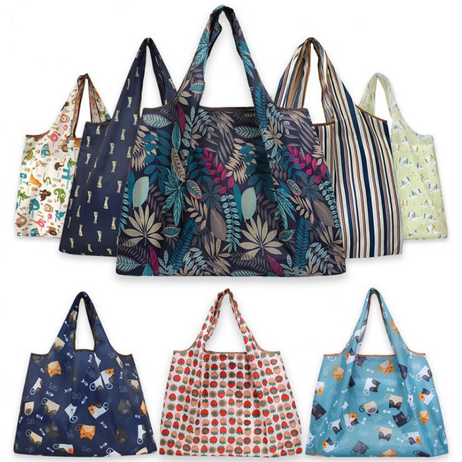 에코 장바구니 대형 접이식 패턴 시장바구니, 1개, 포켓 딸기