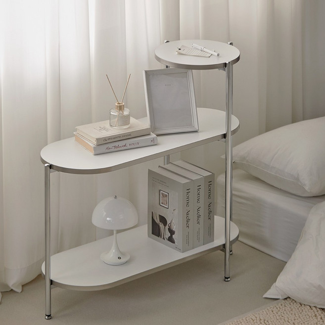 퍼니코 오프 3단 라운드 사이드 선반 수납 협탁 테이블 640/840, NEW 월넛