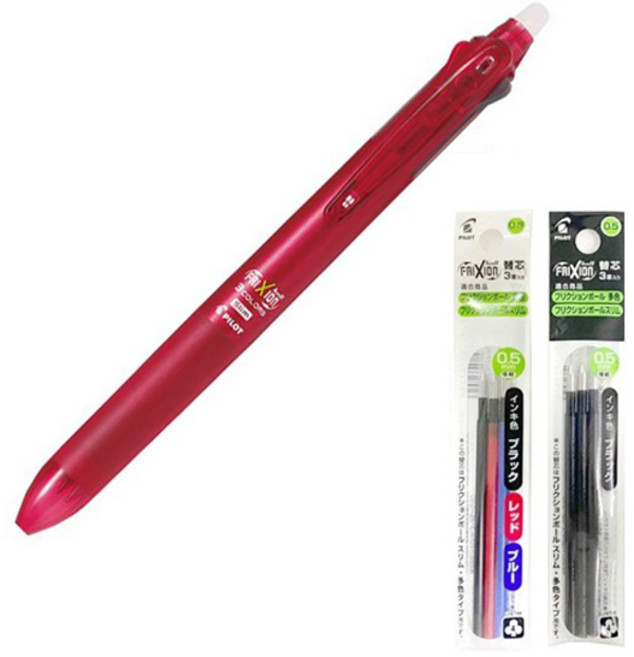 파이롯트 지워지는 볼펜 프릭션3색 0.5mm 세트, 3색 0.5 프릭션 레드 + 리필(흑1+혼합1), 1개