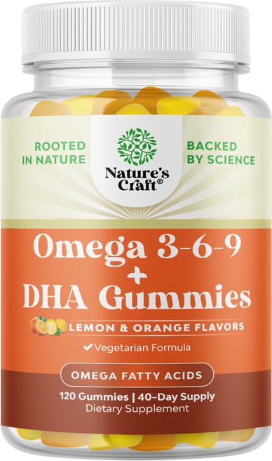 네이처스크래프트 오메가 3-6-9 + DHA 구미 레몬 & 오렌지맛 캡슐, 1개, 120정