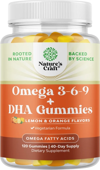 네이처스크래프트 오메가 3-6-9 + DHA 구미 레몬 & 오렌지맛 캡슐, 1개, 120정 - 쿠팡