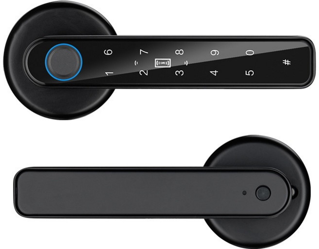 四合一電子門鎖 指紋鎖 智慧鎖 密碼鎖 門把鎖 辦公室防盜鎖 公寓門鎖, 高級黑, 高級黑