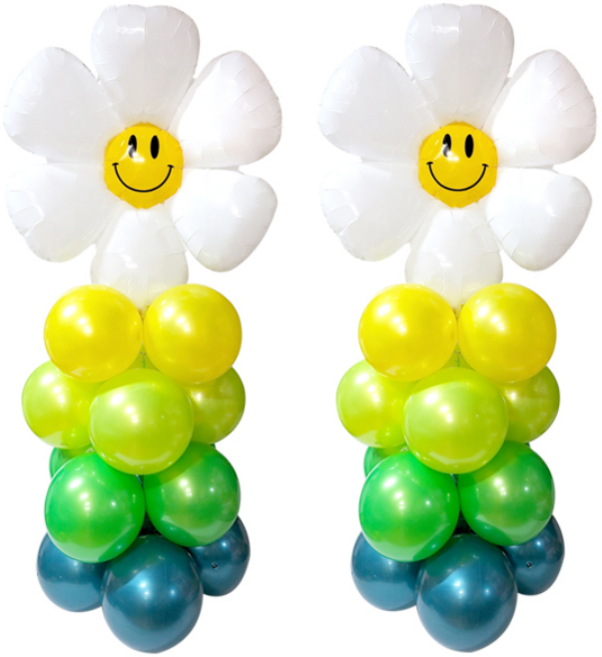 파퓰러 데이지 꽃 풍선 기둥 스탠드 세트 1+1 2개, 1세트, A스마일 데이지