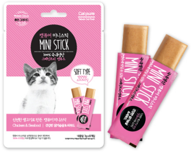 캣퓨어 미니스틱 고양이간식, 혼합맛(닭가슴살/씨푸드), 7g, 1개