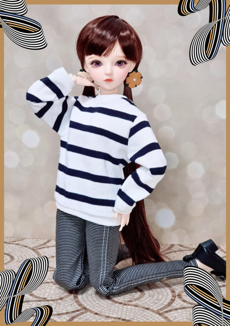 도리스돌옷 60cm ( 네이비 줄무늬 맨투맨 ) bjd 구체관절 인형옷 <완제품>, 뒷트임 없음(헤드분리O), 1개