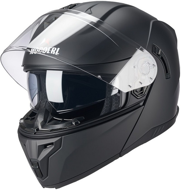 MOCOERL 초경량 시스템 풀페이스 오토바이헬멧 바이크용 헬멧, 블랙