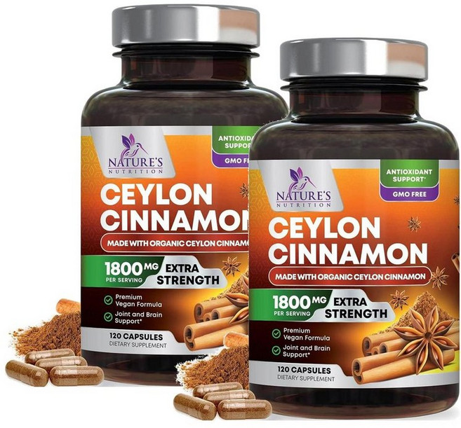 네이쳐스뉴트리션 퓨어 실론 시나몬 계피 분말캡슐 Natures Nutrition Ceylon Cinnamon, 2개, 120정