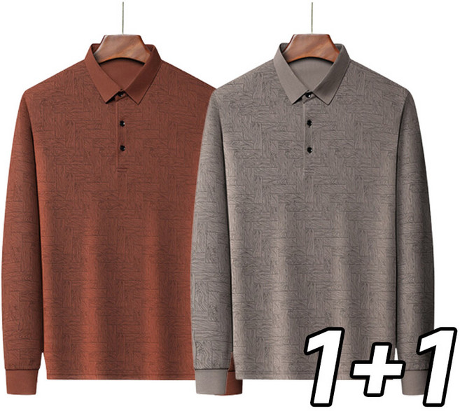 1+1 남성 폴로 셔츠 긴팔 티셔츠 골프웨어 카라티 캐주얼 데일리 남자 상의 티 비즈니스 스타일 패션 트렌드 셔츠 비즈니스 봄 가을 겨울 루즈핏 이너 탑 웨어