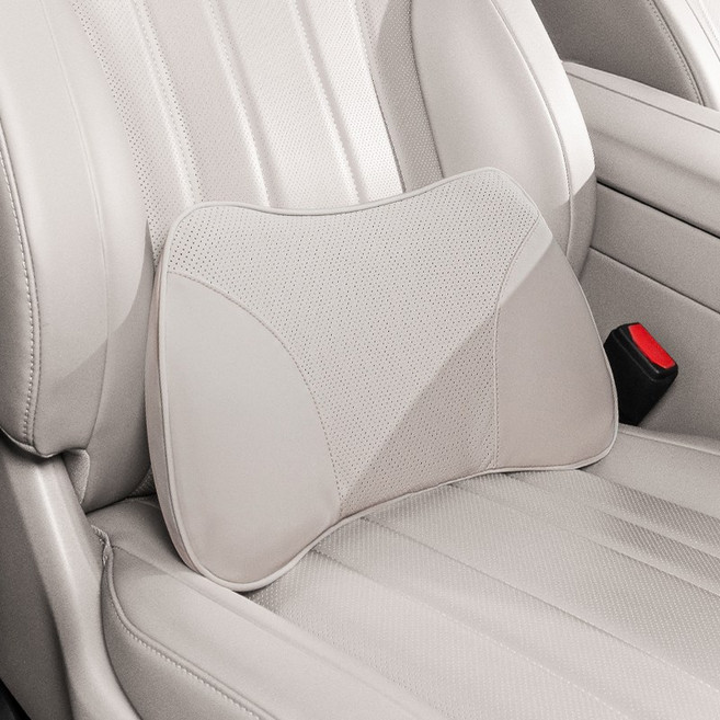 차량용 목쿠션 허리쿠션 프리미엄 요트 가죽 클라우드 솜 메모리폼 숨쉬는 타공 원단 목 보호 쿠션 사계절 공용 통기성 타공 자동차 시트 등받이 쿠션, [크림 화이트] 허리쿠션, 1개
