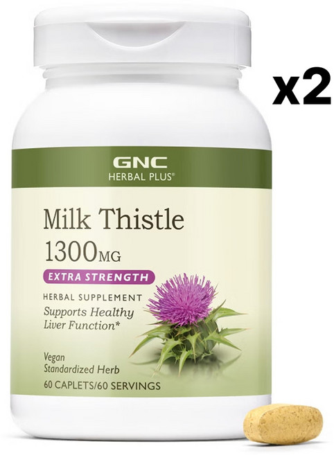 GNC 밀크시슬 실리마린 1300mg 60캐블렛, 2개, 60정