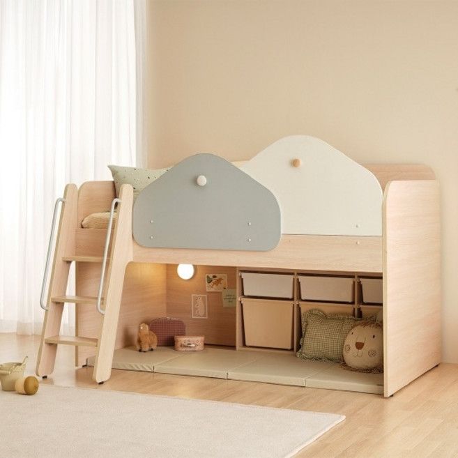 한샘 샘키즈 낮은벙커침대 SS 사다리형+디자인 안전가드, 라이트메이플 + 바이올렛/화이트(가드)(F)