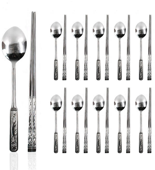 고급 스텐 수저세트 업소용 급식 식당 숟가락 젓가락 (10개/50개/100개), 10개, 인삼 수저세트