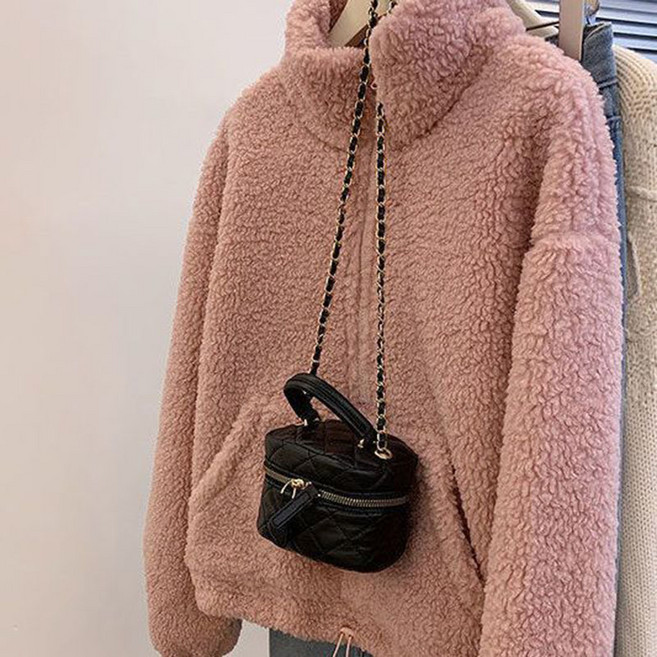 여성 기모 맨투맨 티셔츠 가을 겨울 루즈핏 뽀글이 긴팔티 상의 캐주얼 도톰 목폴라 보온 티셔츠 WXY